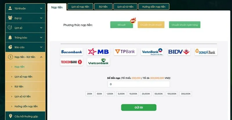 nạp tiền qua internet banking